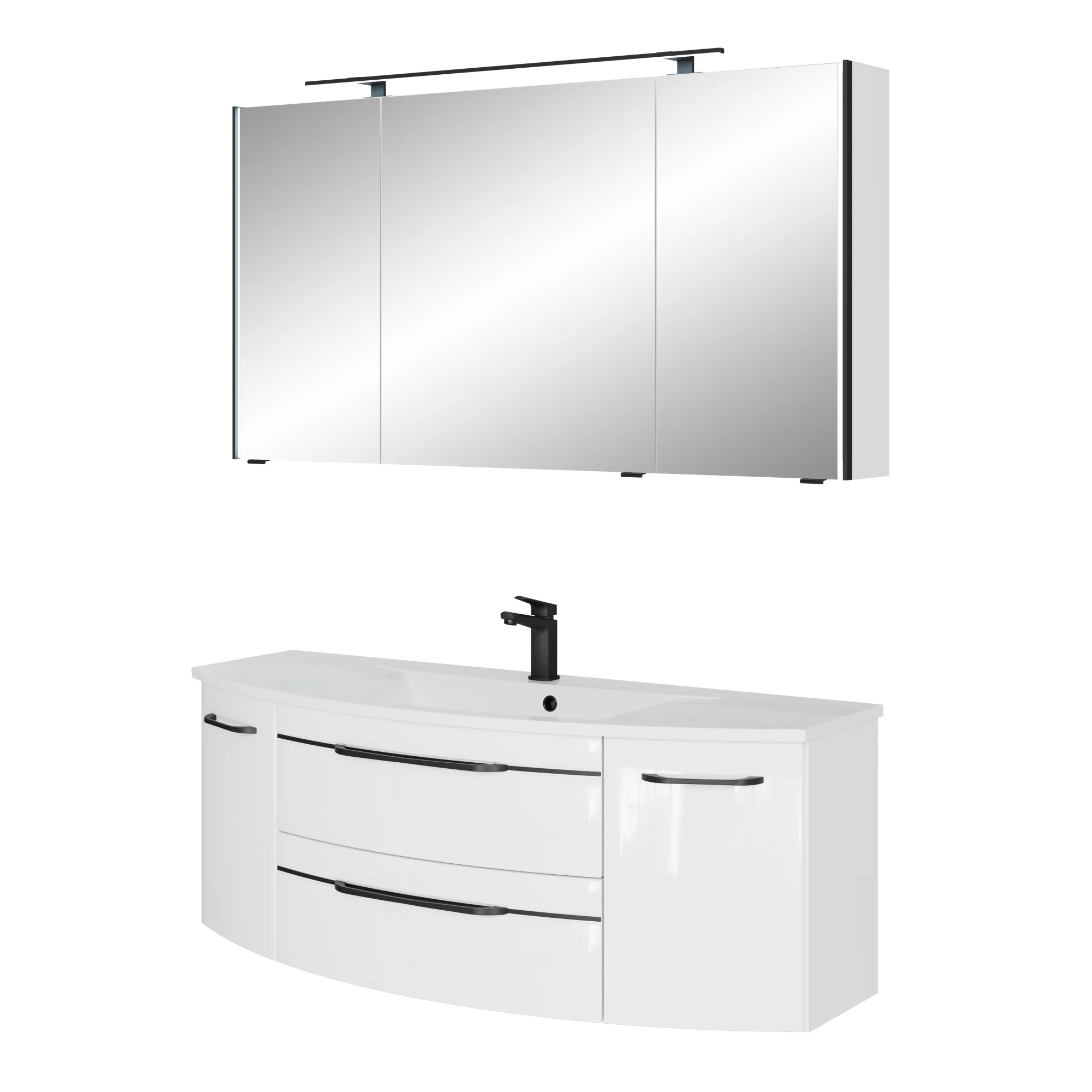 Pelipal 7045 Badmöbel Kombination 130 cm - mit Einzelwaschtisch mit Spiegelschrank
