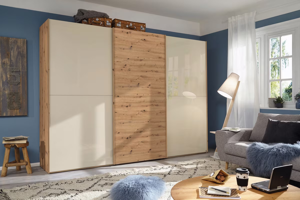 Rauch Select yourJOYce - Schwebetürenschrank Eiche Artisan und Glas Champagner - Ansicht 2