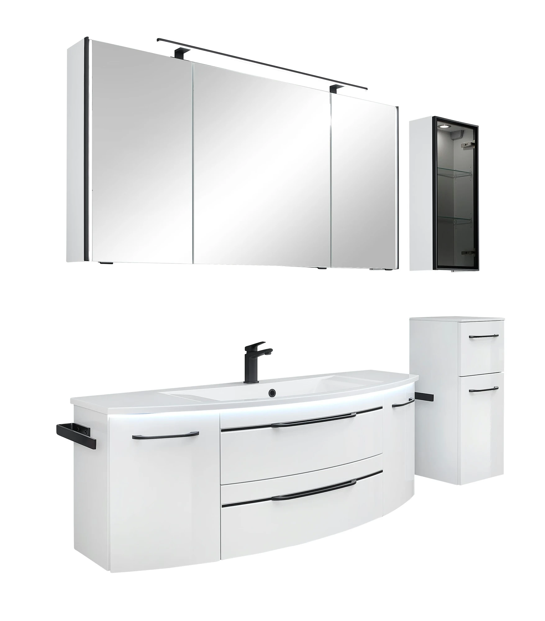 Pelipal 7045 Badmöbel Set mit Einzelwaschtisch - 130 cm – Unterschrank und Spiegelschrank wählbar
