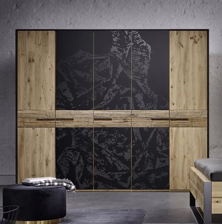 Thielemeyer Steel Drehtürenschrank / 5-türig mit 3 Colorglastüren und Kristallmotiv - Ansicht 2