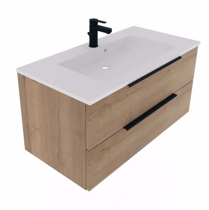 Puris Fresh Badmöbel Set mit Mineralmarmor- oder Glaswaschtisch - 100 cm - Ansicht 7