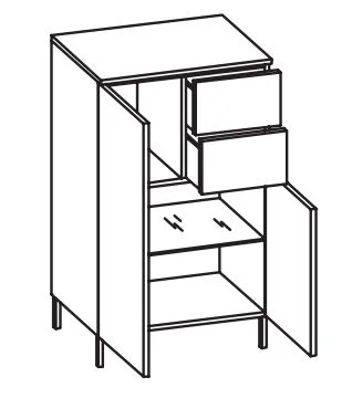 313.016051 Highboard / 2 Drehtüren / 2 Schubkästen / 1 Einlegeboden / Abdeckplatte / 4 Füße