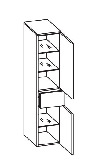 316.013057 Midischrank / 2 Drehtüre / 1 Schubkasten / 3 Einlegeböden / inklusive Türdämpfer / wandhängend
