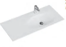 Krion-Waschtisch weiss matt, mit Armaturbohrung und Clou-Überlauf, Becken rechts - 0,9x112x49,3 cm