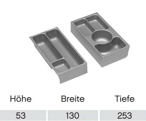 ZKEFA253K - Kosmetikeinsatz / Kunststoff grau, 2-teilig / Breite je 130 mm