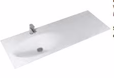 Krion-Waschtisch weiss matt, mit Armaturbohrung und Clou-Überlauf, Becken links - 0,9x133x49,3 cm