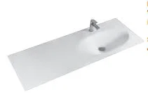 Krion-Waschtisch weiss matt, mit Armaturbohrung und Clou-Überlauf, Becken links - 0,9x133x49,3 cm