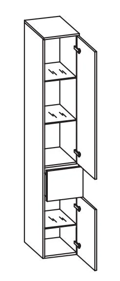 378.013029 Hochschrank / 1 großer Schubkasten / 2 Drehtüren / 3 Glaseinlegeböden / inklusive Türdämpfer