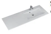 Mineralmarmorwaschtisch weiss, mit Armaturbohrung und Überlauf, Becken rechts - 2x133x50 cm