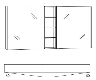 SADR14 Spiegelschrank mit 2 Spiegeltüren, inkl. Innenspiegel, 1 Regal mittig, 4 Glasböden, inkl. Schalter & Steckdose, seitliche LED Beleuchtung - Maße: 140x70,3x14,5 cm
