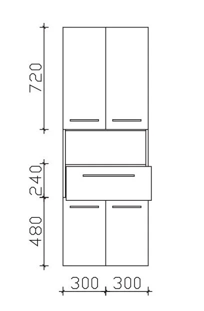 Pelipal Neutraler Bad-Hochschrank 60 cm breit - 4 Türen, 1 Auszug, 1 Fach