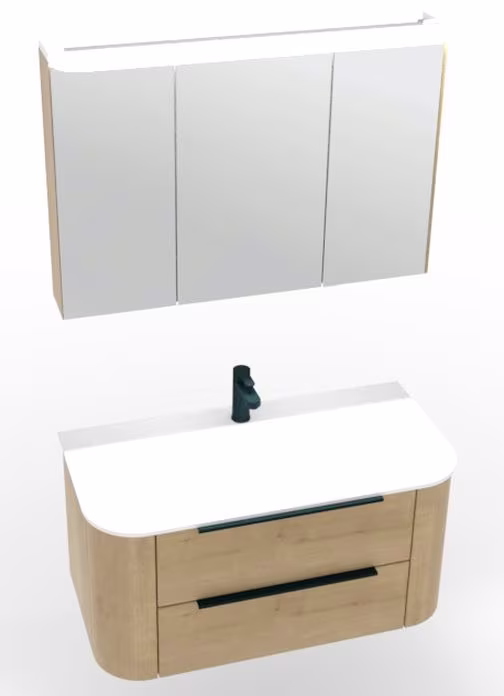 Puris Veluna Badmöbelset mit Stonepluswaschtisch und Spiegelschrank - 100 cm - Ansicht 4