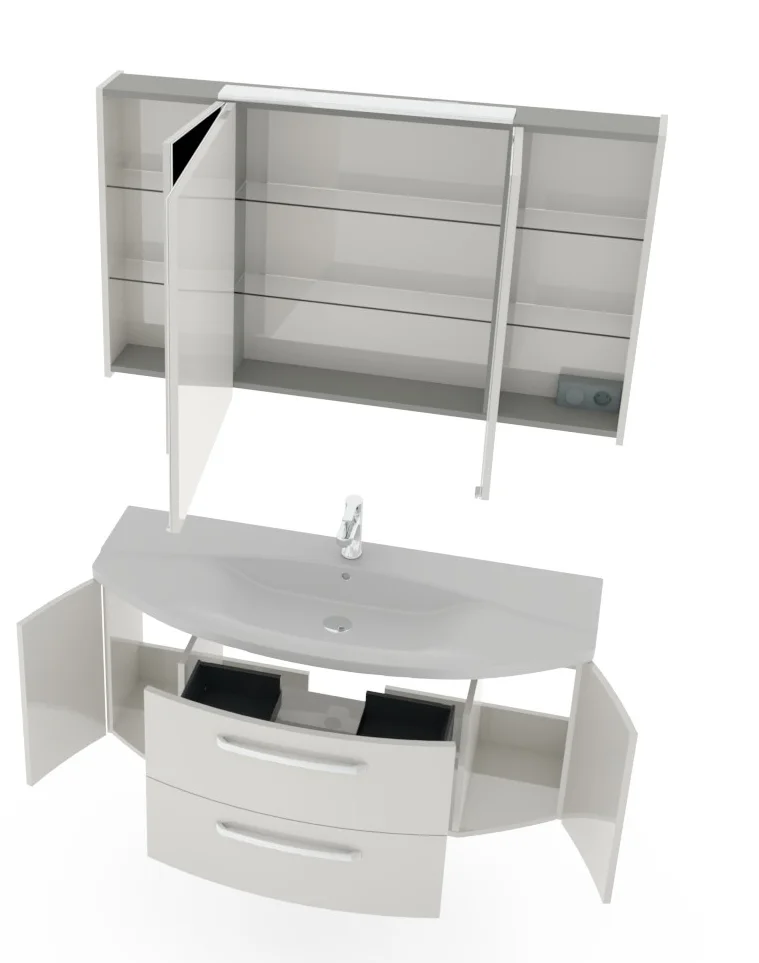 Pelipal 4010 Badmöbel Set inkl. Spiegelschrank mit Aufsatzleuchte - 120 cm - Ansicht 3