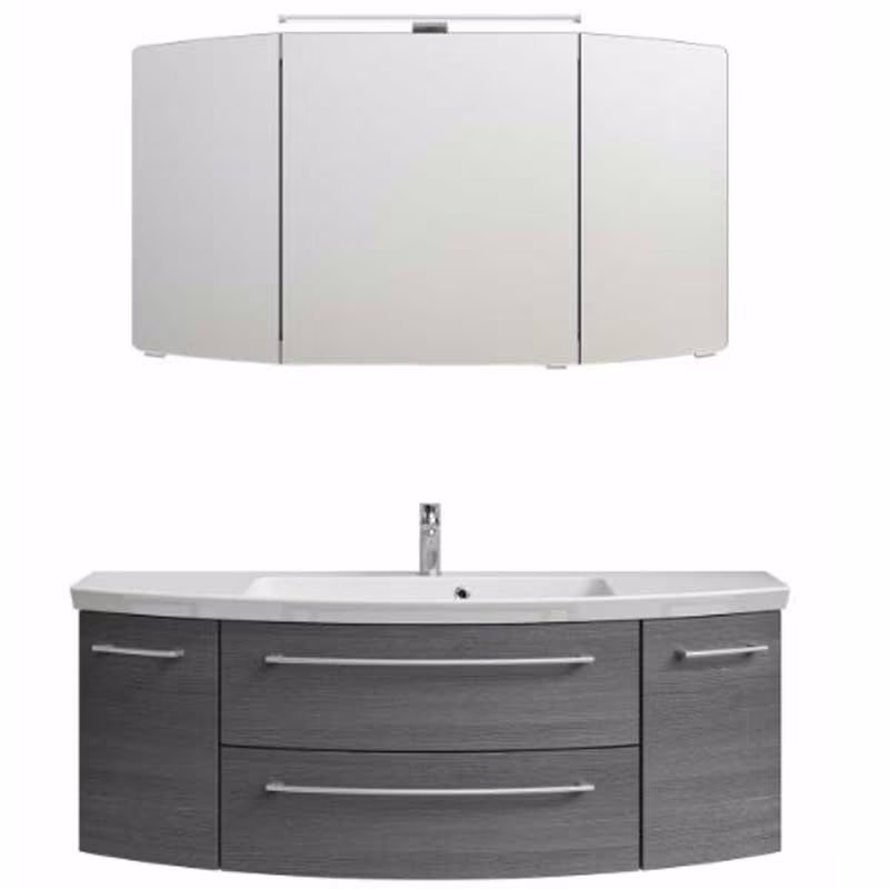 Pelipal Cassca Set in Graphit Struktur mit Mineralmarmorwaschtisch und Spiegelschrank - 140 cm
