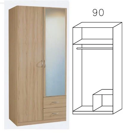 2733 Kombischrank, Breite 91 cm, 1 Spiegelt.