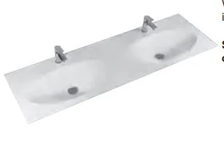 Doppel-Krion-Waschtisch weiss matt, mit Armaturbohrungen und Clou-Überläufen - 0,9x153x49,3 cm