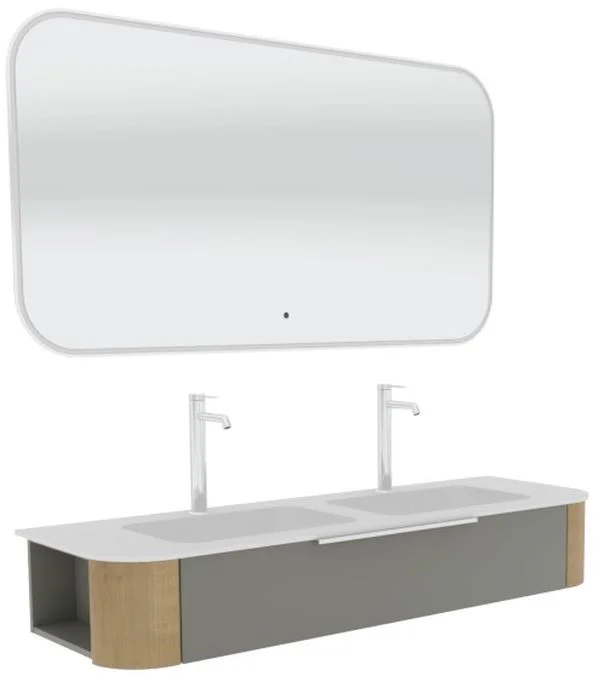 Puris Veluna Badmöbelset mit Doppelwaschtisch, ein Auszug und Badspiegel - 150 cm