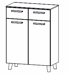 Kombikommode mit 2 Türen und 2 Schubkästen / Füße und Griffe Wildeiche massiv / Breite 80 cm / Höhe 109 cm / Tiefe 42 cm