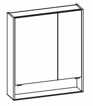 SENE00273 2 Drehtüren, ohne Beleuchtung, mit offenem Fach entweder in Alu matt oder Schwarz matt - je nach Griffleiste - Maße: 85,8x73,2x17 cm