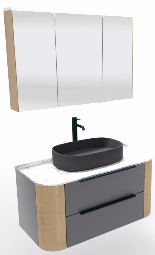 Puris Veluna Badmöbelset mit Aufsatzwaschtisch und Spiegelschrank - 100 cm - Ansicht 4