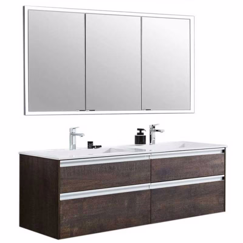 Puris New Xpression - Badmöbelset mit Doppelwaschtisch und Einbauspiegelschrank - 142 cm-m