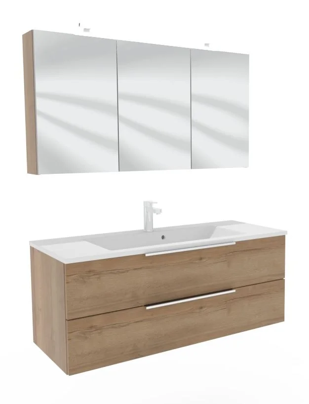 Puris Fresh Badmöbel Set mit Mineralmarmor- oder Glaswaschtisch - 120 cm