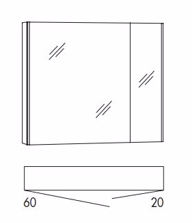 SAD8L Spiegelschrank, 2 Spiegeltüren mit Innenspiegel, 2 Glasböden, Schalter und Steckdose, seitliche LED Beleuchtung - Maße: 80x70,3x14,5 cm