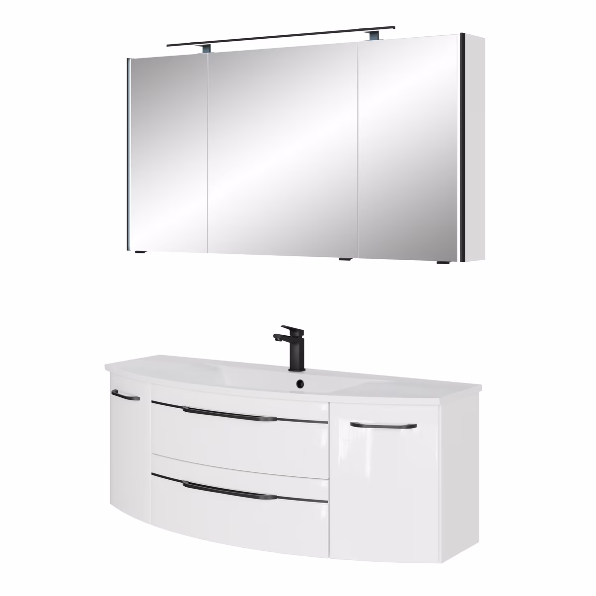 Pelipal 7045 Badmöbel Kombination 130 cm - mit Einzelwaschtisch mit Spiegelschrank