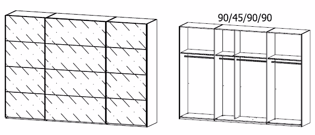 Rauch Select Beluga-Extra - Schwebetürenschrank Korpus in Dekorfarben / Front aus Glas - Ansicht 7