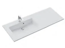Solid Surface Waschtisch weiss matt, mit Armaturbohrung und Überlauf, Becken links - 2x133x50 cm