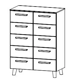 Schubkommode mit 10 Schubkästen / Füße und Griffe Wildeiche massiv / Breite 80 cm / Höhe 109 cm / Tiefe 42 cm