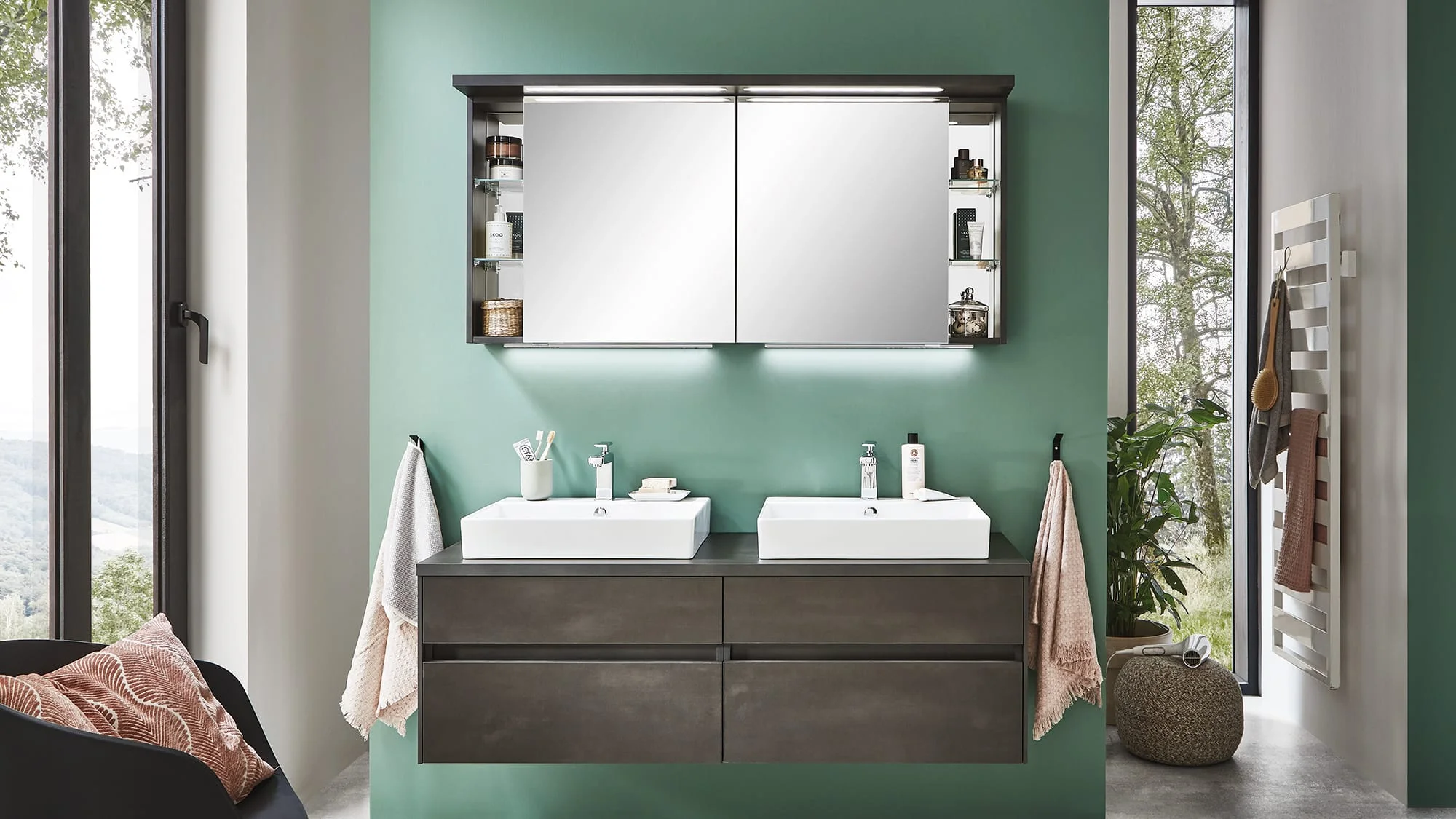 Puris Unique Badmöbel Set 142 cm breit mit Spiegelschrank - Ansicht 2