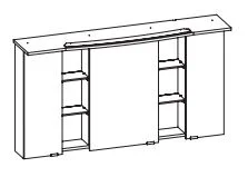 CT-S3D7-1273-16 Spiegelschrank, inkl. LED Beleuchtung im Kranz, 3 Drehtüren doppelt verspiegelt, 2 offene Fächer inkl. verspiegelter Rückwand, 6 Glaseinlegeböden, mit Schalter und Steckdose - 73x130x16 cm