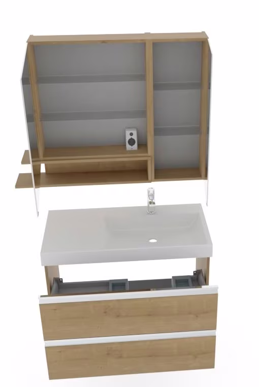 Puris c!puro Badmöbel Set - 90 cm mit Ablagefläche links / mit 2 Auszügen - Ansicht 19