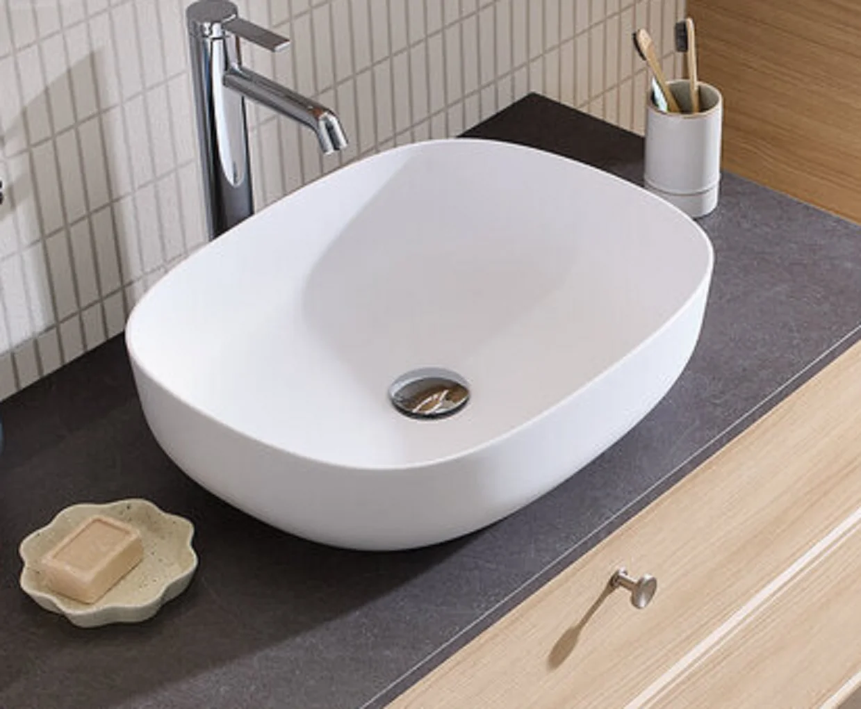 Solid Surface-Aufsatzbecken Weiß Matt oval