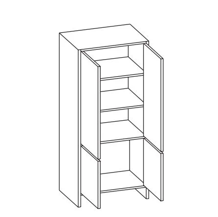 305.046055 Midischrank / Breite 62 cm / Höhe 136 cm / Tiefe 28 cm - 4 Drehtüren, 2 Einlegeböden
