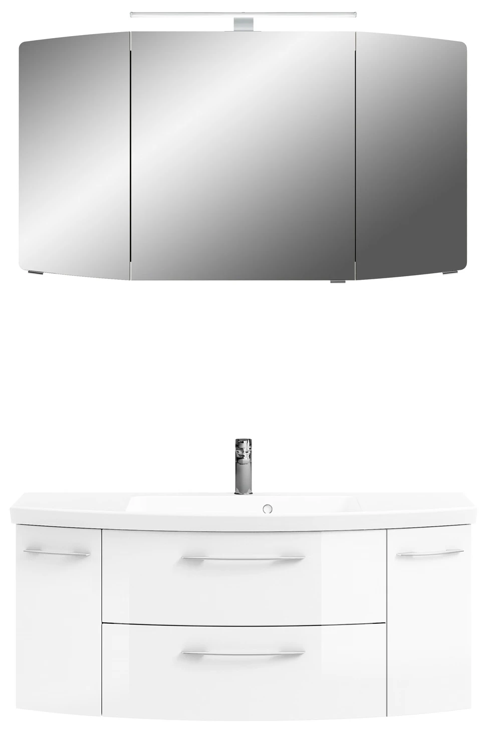 Pelipal Cassca Set Weiss Glanz mit Mineralmarmorwaschtisch und Spiegelschrank - 120 cm