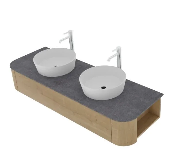 Puris Veluna Doppel-Keramikaufsatzwaschtisch mit Unterschrank - 150 cm - Ansicht 2