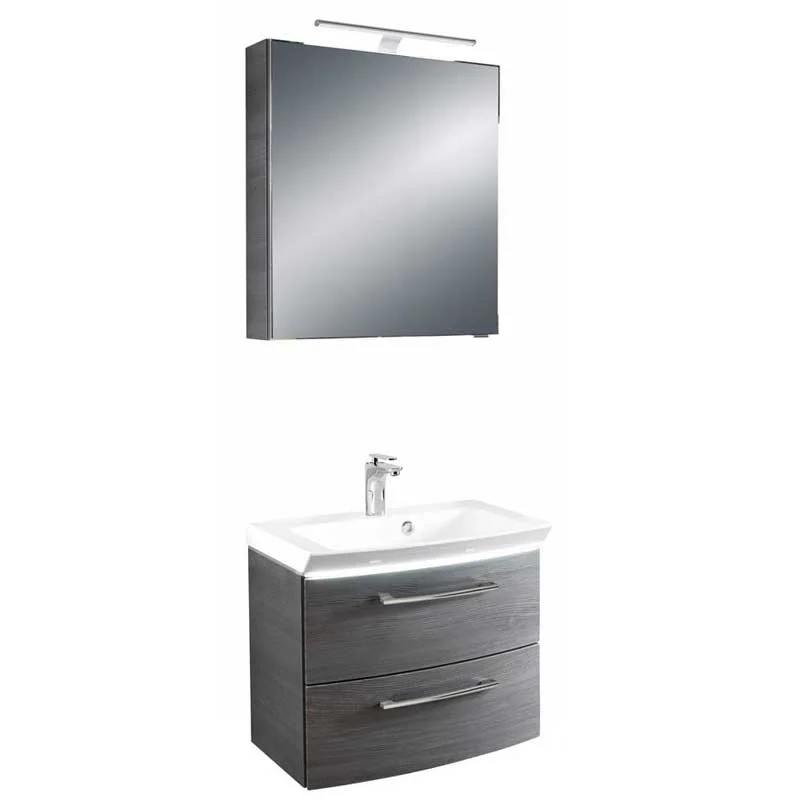 Pelipal Cassca Set in Sangallo Grau mit Mineralmarmorwaschtisch und Spiegelschrank - 60 cm