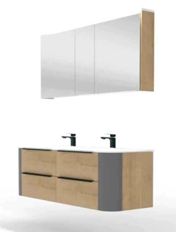 Puris Veluna Badmöbelset mit Doppelwaschtisch und Spiegelschrank - 150 cm - Ansicht 2