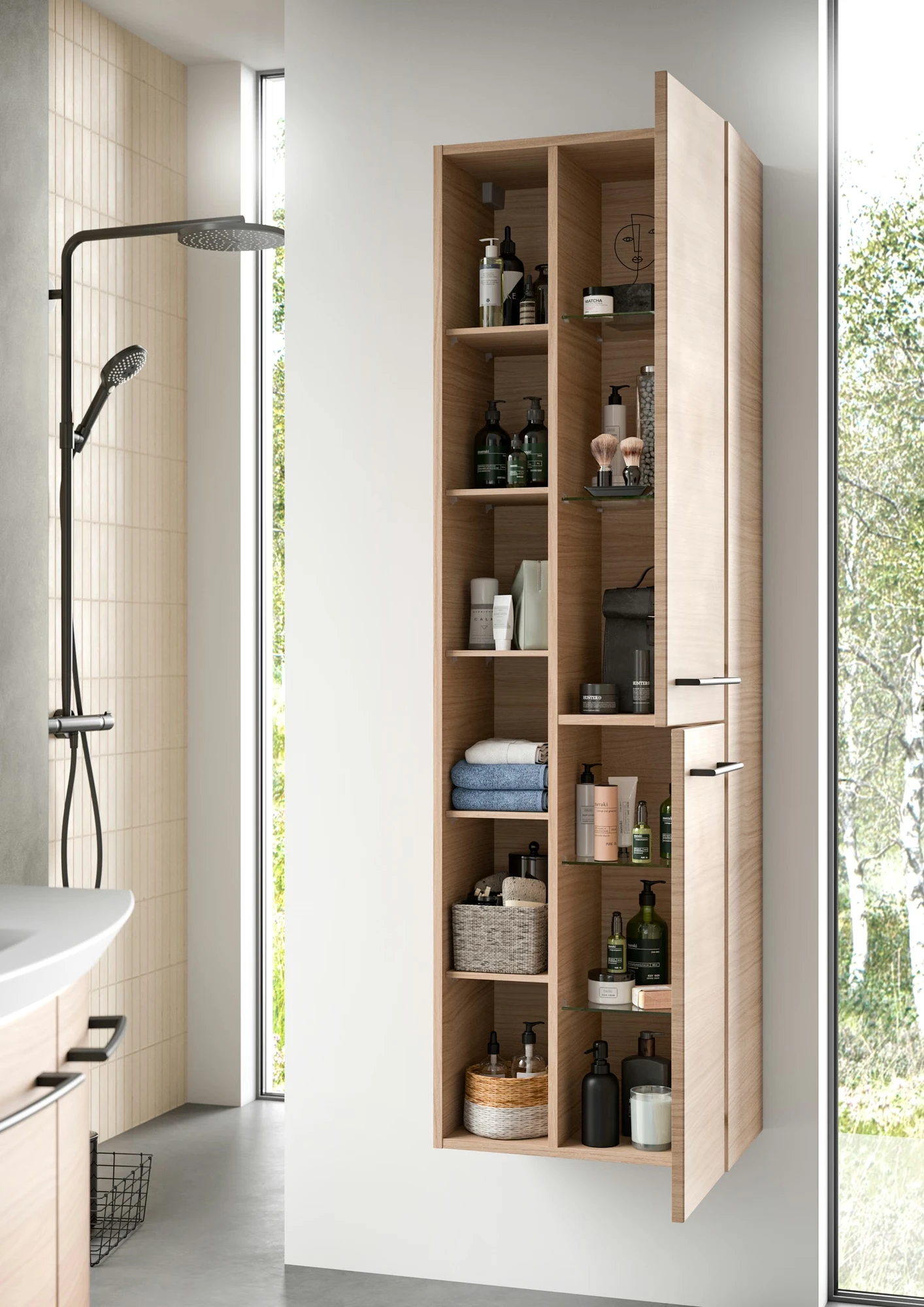 Pelipal Cassca Set in Tropea Eiche mit Mineralmarmorwaschtisch und Spiegelschrank - 120 cm