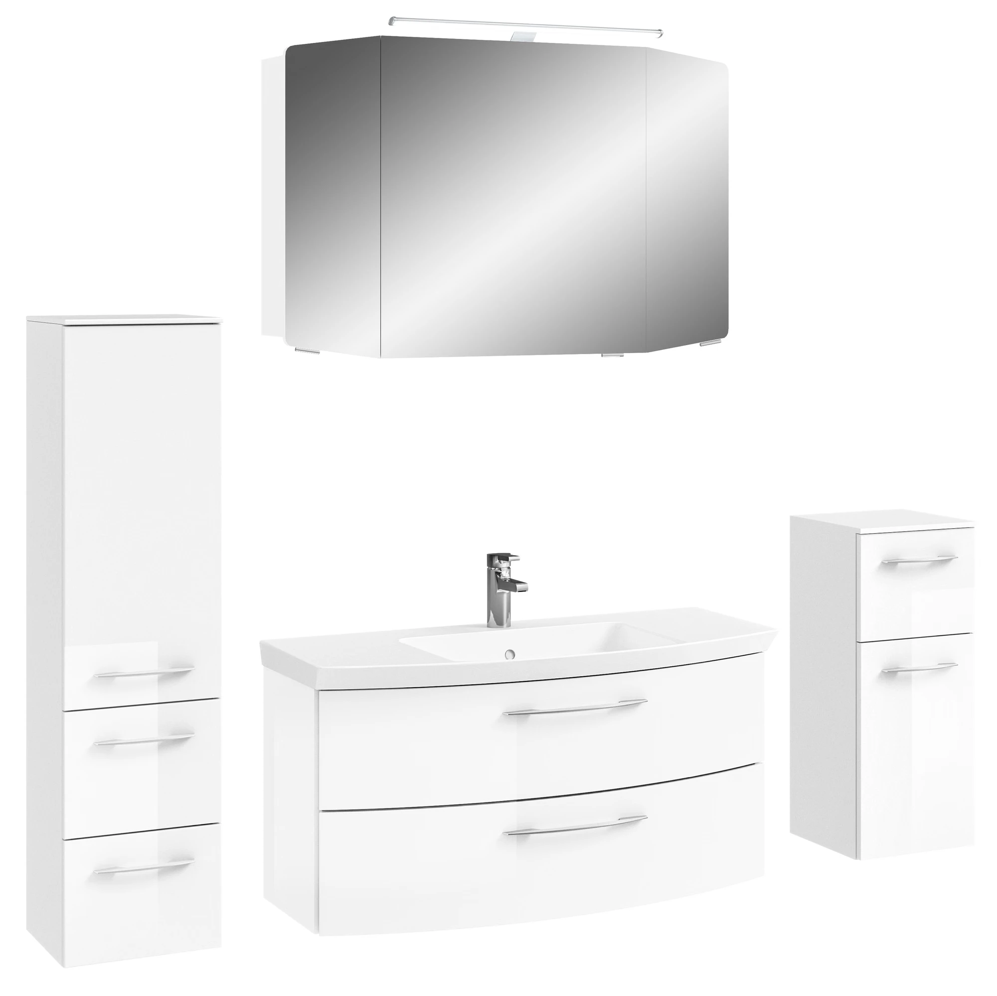 Pelipal Cassca Set in Weiss Glanz mit Mineralmarmorwaschtisch und Spiegelschrank - 100 cm