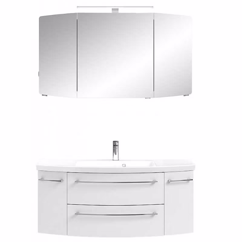 Pelipal Cassca Set Weiss Glanz mit Mineralmarmorwaschtisch und Spiegelschrank - 120 cm