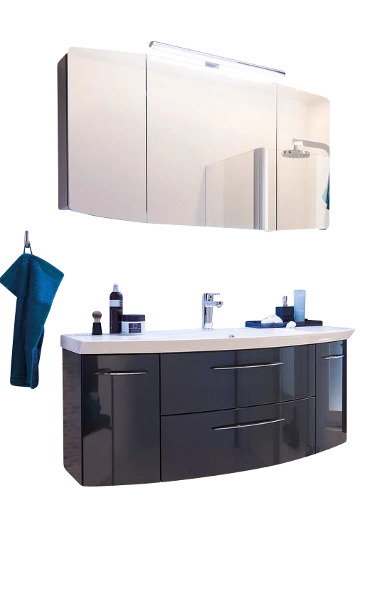 Calmo Badmöbelset 140 cm breit Weiß - Waschtisch, Waschtischunterschrank, Spiegelschrank - Ansicht 2