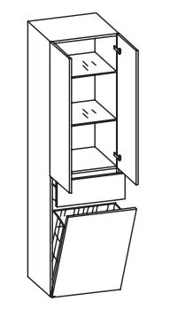 943.015022 Hochschrank / 2 Drehtüren / 2 Einlegeböden / 1 Schubkasten / 1 Wäschekippe / inklusive Türdämpfer
