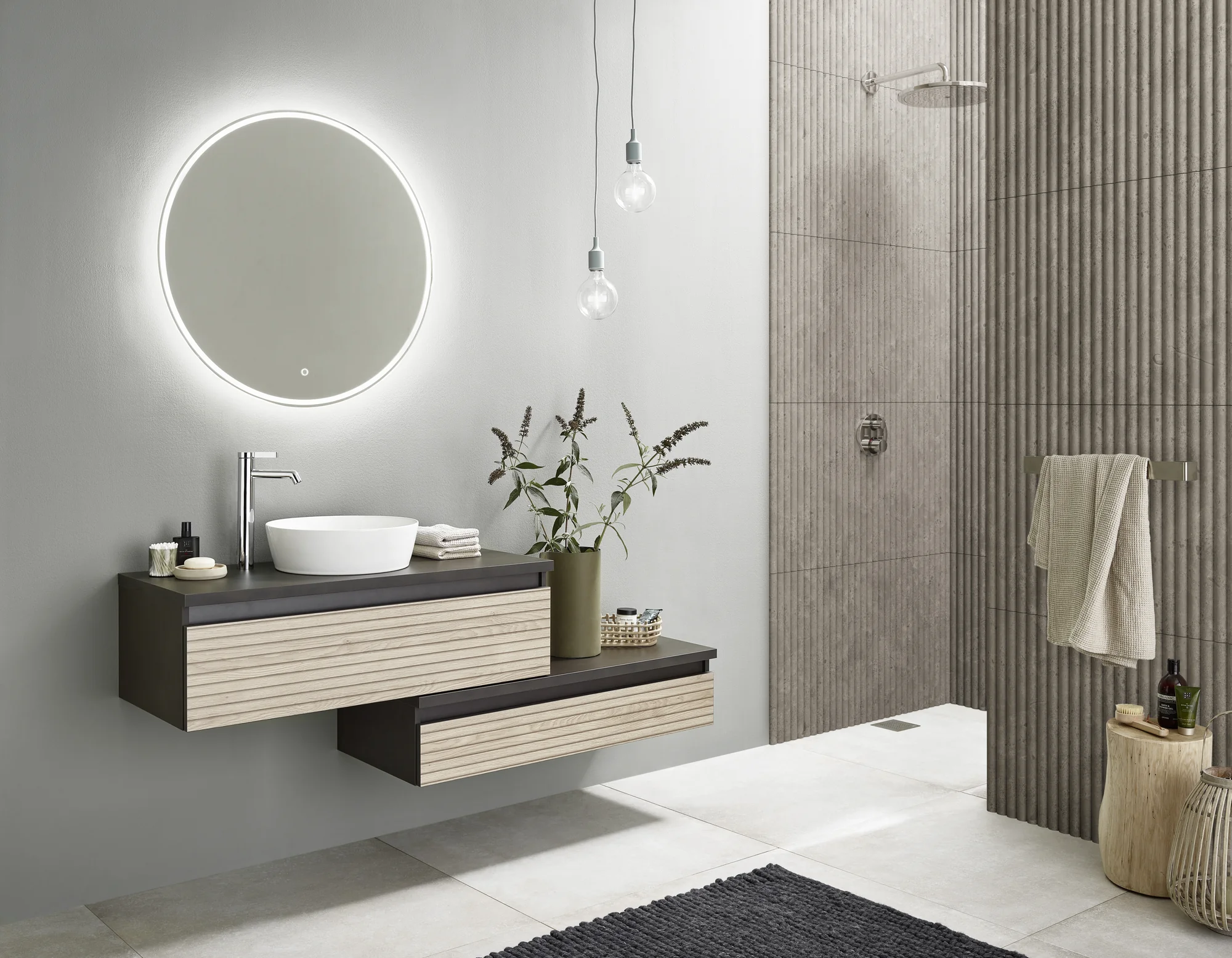 Puris Vialli Badmöbel Set 150 cm breit - Becken mittig - Ansicht 3