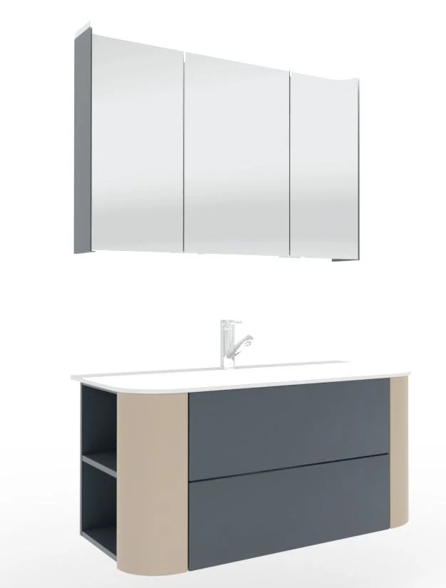 Puris Veluna Badmöbelset mit Stonepluswaschtisch und Spiegelschrank - 100 cm - Ansicht 8