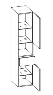 943.013527 Hochschrank / 2 Drehtüren / 1 Nische / 1 Schubkasten / 3 Einlegeböden / inklusive Türdämpfer