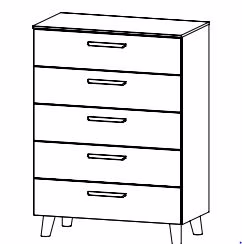Schubkommode mit 5 Schubkästen / Füße und Griffe Wildeiche massiv / Breite 80 cm / Höhe 109 cm / Tiefe 42 cm