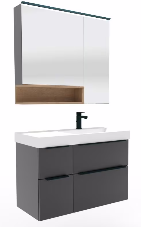 Puris c!mano Badmöbel Set - 90 cm mit Ablagefläche links - Ansicht 9